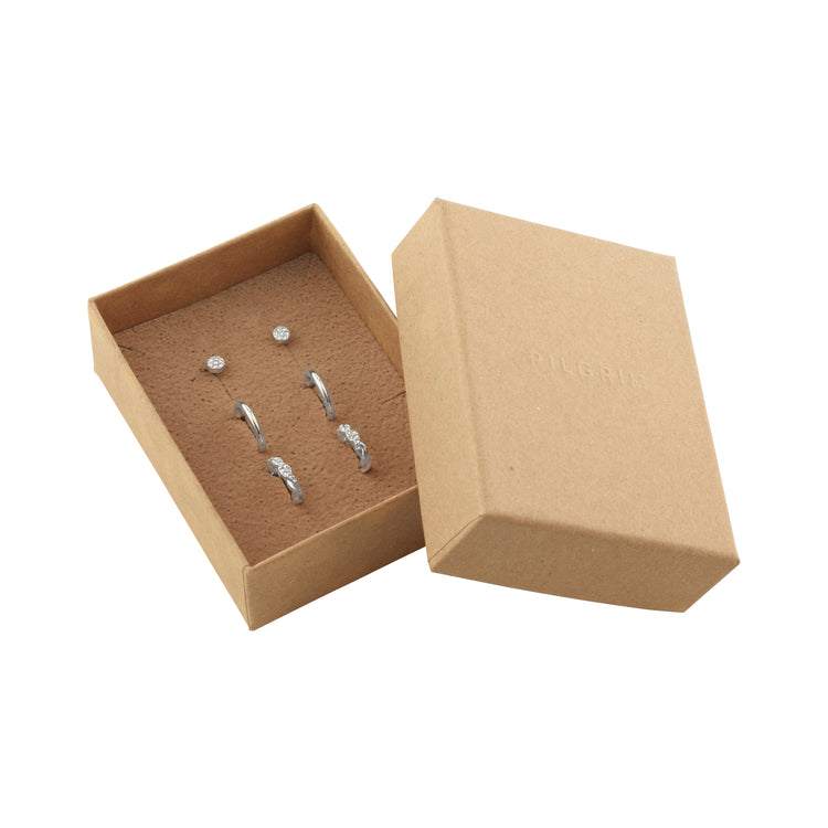 Pilgrim WINNY recyceltes Geschenkset, 3 Paar Ohrringe, versilbert