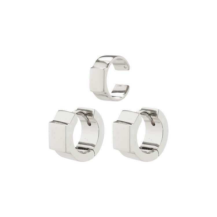 Pilgrim FRIENDS breite, chunky Creolen und Ohrclip, versilbert