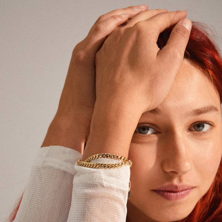Pilgrim BLOSSOM recyceltes Panzerketten-Armband, 2-in-1, vergoldet Zeitbegrenzte Promotion