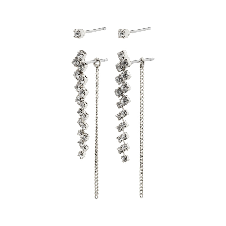 Pilgrim JOLENE recycelte Kristallohrringe, 2-in-1 Set, versilbert Günstig kaufen