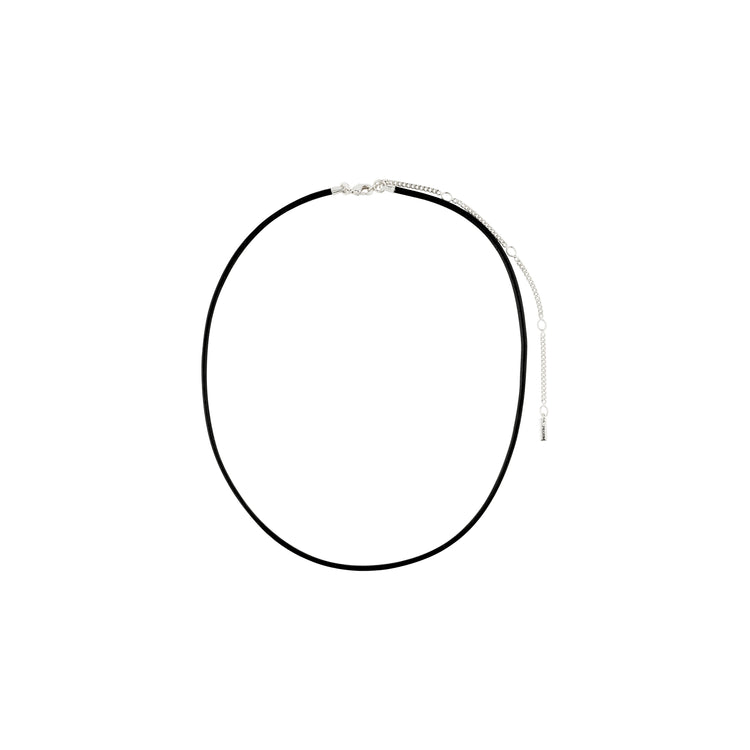 Pilgrim CHARM Lederband-Halskette, schwarz/versilbert Fabrikverkauf