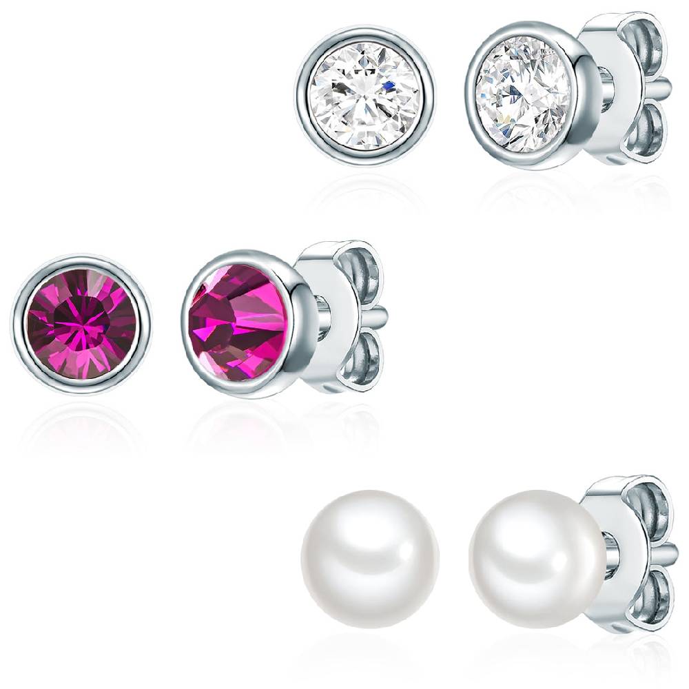 Rafaela Donata 3er Set Ohrstecker Sterling Silber Süßwasser-Zuchtperle weiß verziert mit Kristallen von Swarovski® Blitzverkäufe