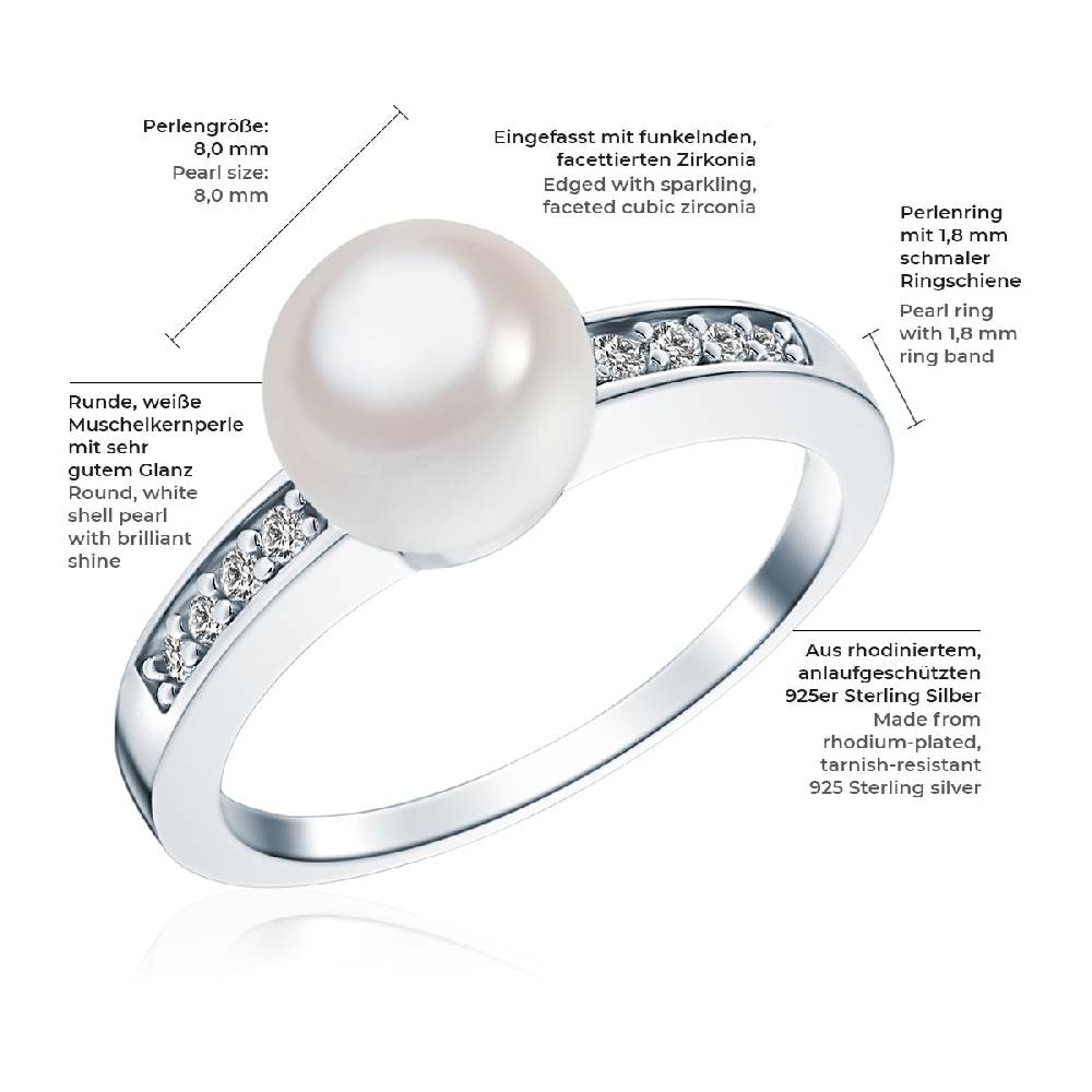 Rafaela Donata Ring Sterling Silber Südsee-Muschelkernperle weiß Zirkonia weiß Günstiger Verkauf