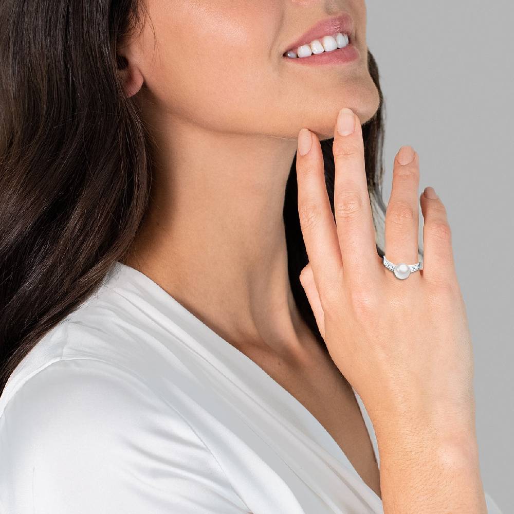 Rafaela Donata Ring Sterling Silber Südsee-Muschelkernperle weiß Zirkonia weiß Günstiger Verkauf
