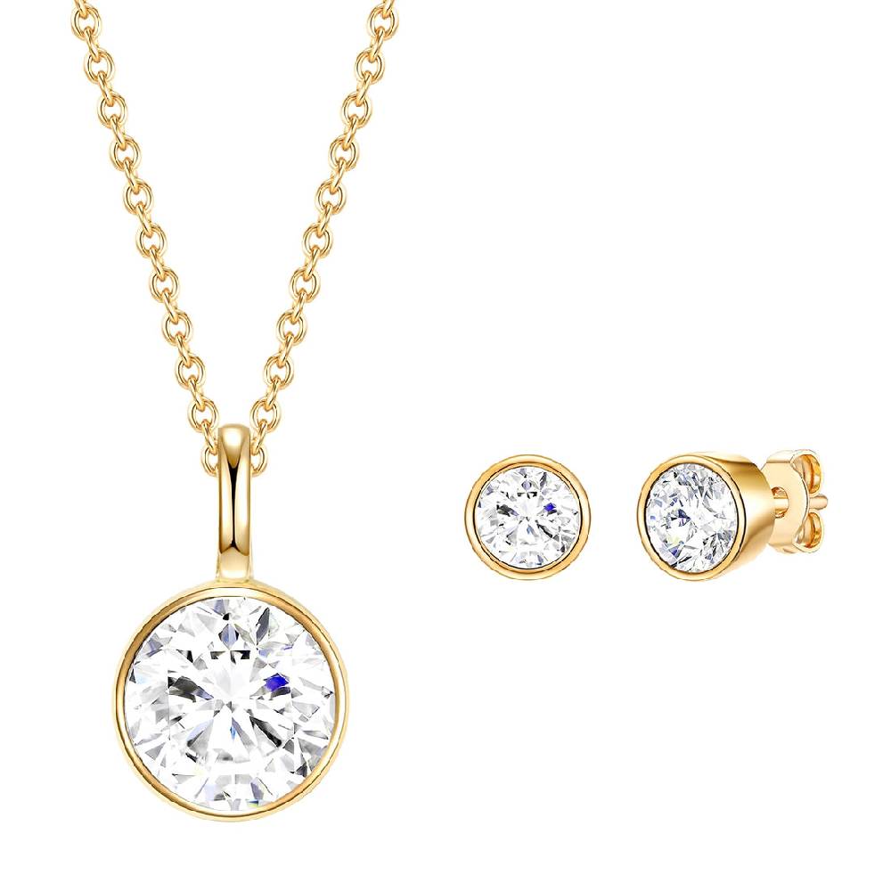 Rafaela Donata Set (Kette+Ohrstecker) Sterling Silber gelbgold verziert mit Kristallen von Swarovski® weiß