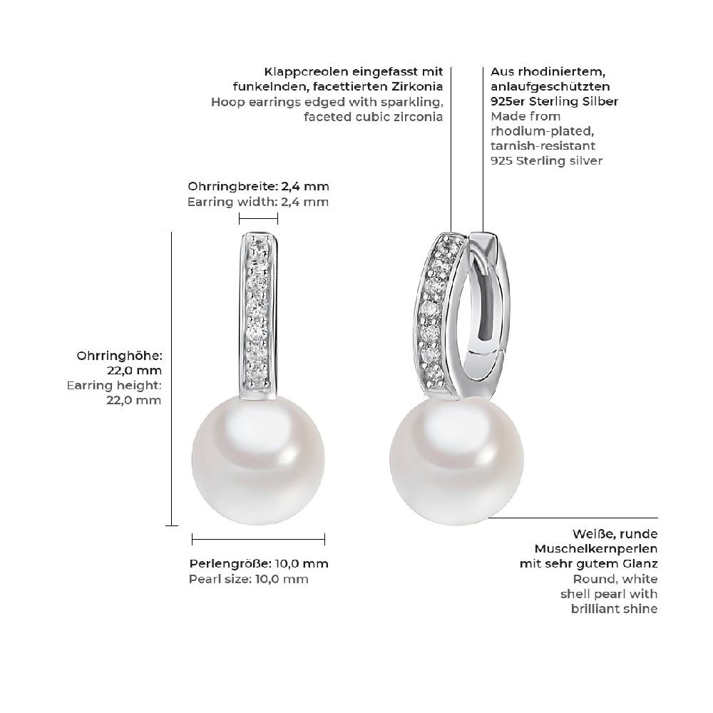 Rafaela Donata Klappcreolen Sterling Silber Südsee-Muschelkernperle weiß Zirkonia weiß Super Rabatt