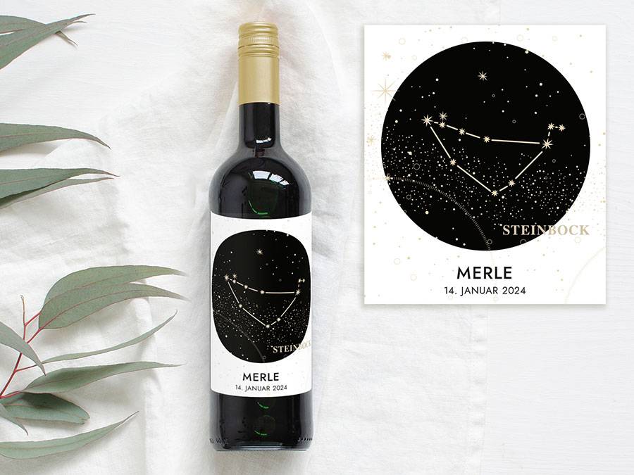 Renna Deluxe Personalisiertes Weinlabel mit Sternzeichen als Geschenk Auslauf
