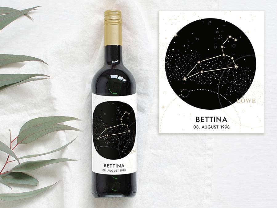 Renna Deluxe Sternzeichen Löwe | Personalisiertes Weinlabel Fabrikverkauf