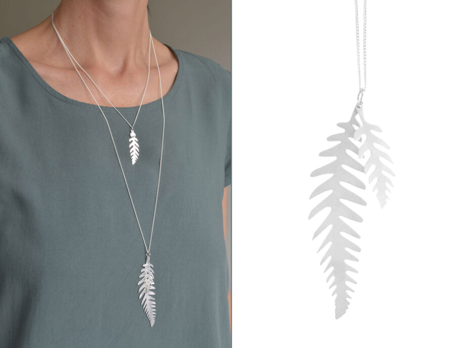 Renna Deluxe Lange Kette mit Farn Blätter in Silber Verkauf