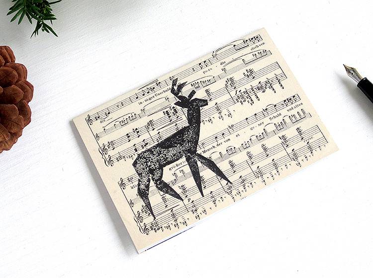 Renna Deluxe Klappkarte mit Hirsch auf Notenpapier Fabrik Onlineshop