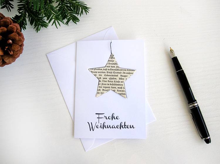 Renna Deluxe Weihnachtskarte mit Stern aus vintage Papier Sonderangebot