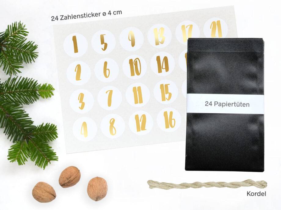 Renna Deluxe Adventskalender Gold metallic mit schwarzen Tüten Hotsell