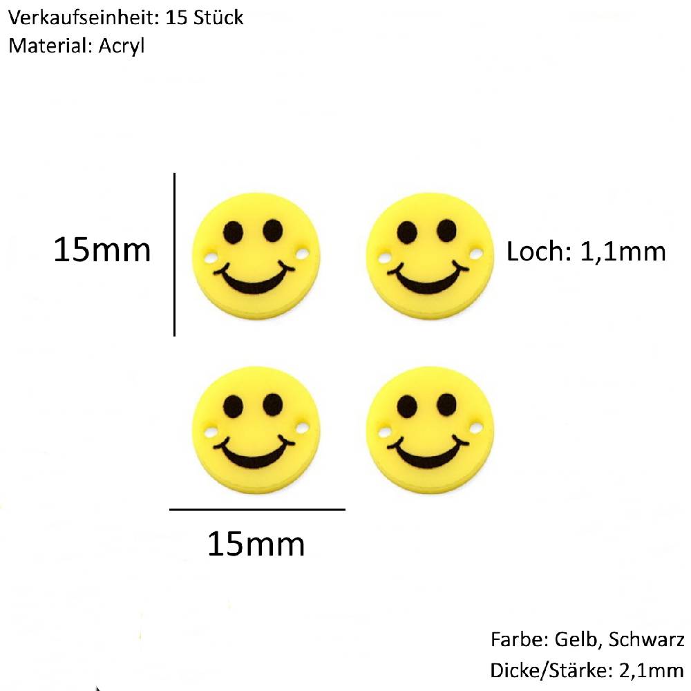 Sadingo Schmuckverbinder Smiley | 15 Stück, 15mm Blitzverkäufe