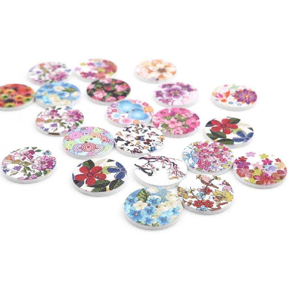 Sadingo Holzknöpfe Blumen Mix - 100 Stück - 25 mm online sichern Meist gekauft