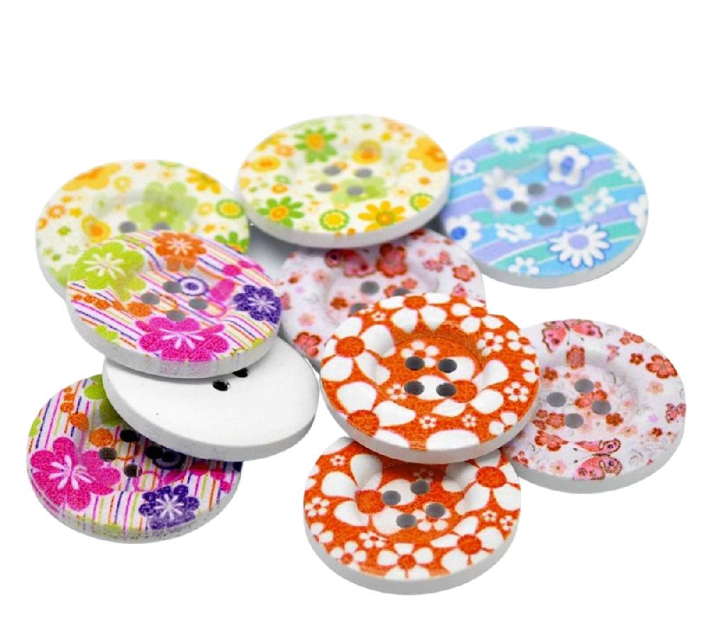 Sadingo Holzknöpfe Blumen Mix | 90 Stk. verschiedene Größen Outlet