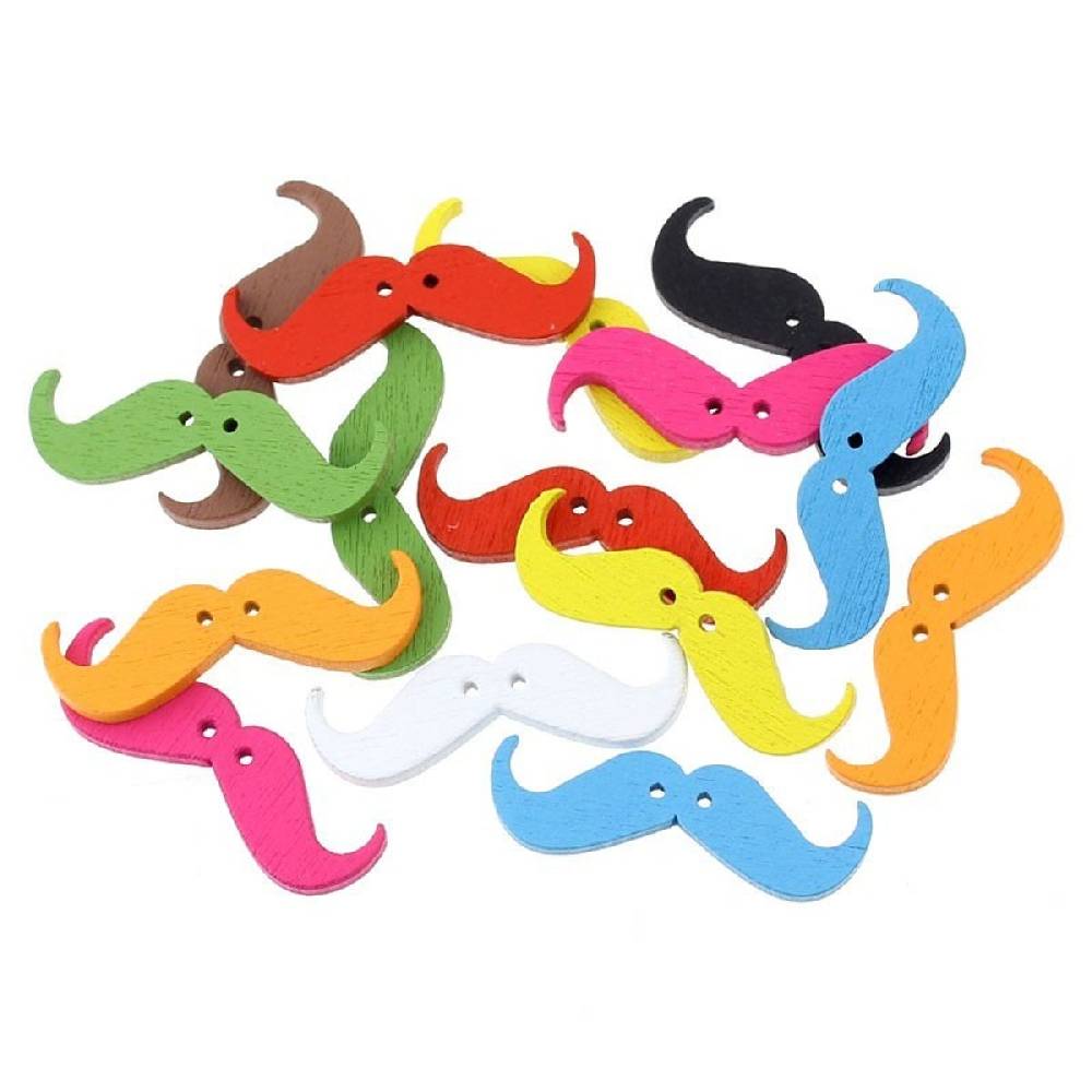 Sadingo Holzknöpfe Moustache, Bart - 50 Stk. - 35 x 11 mm Outlet