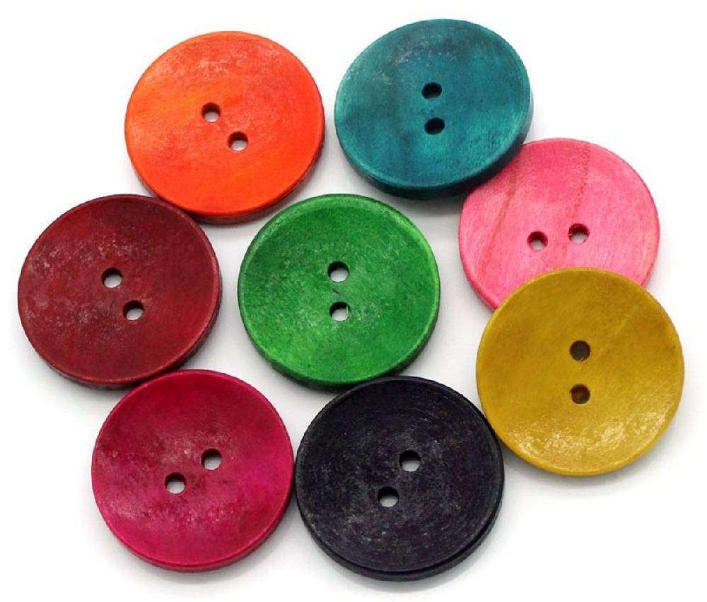 Sadingo Holzknöpfe zum aufnähen, 50 Stück-Ø 3 cm, bunter Mix