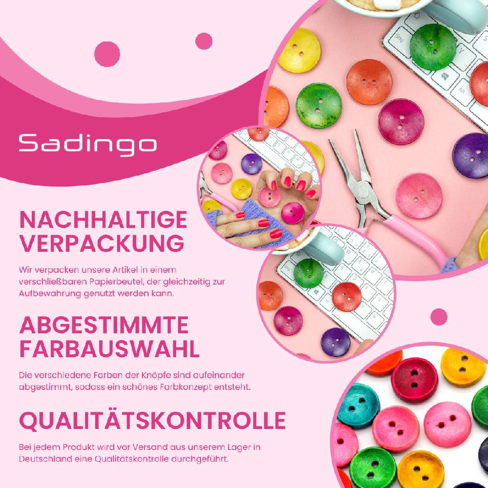 Sadingo Holzknöpfe zum aufnähen, 50 Stück-Ø 3 cm, bunter Mix Outlet