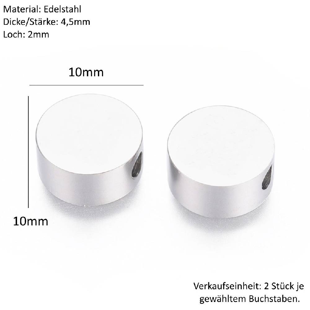 Sadingo Buchstabenperlen Edelstahl 2 Stück 10mm, Buchstabe wählbar im Angebot