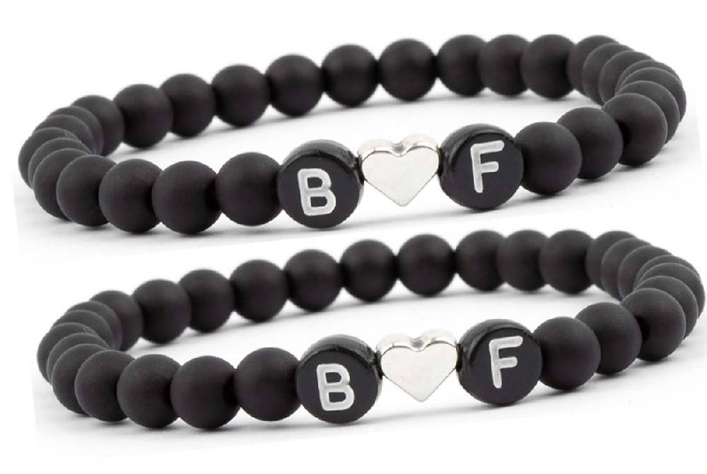 Sadingo Partnerarmband-Set aus schwarzen Acrylperlen Versandkostenfrei