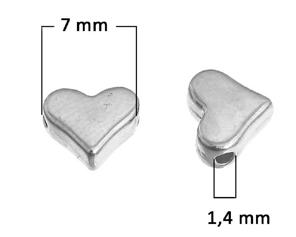 Sadingo Metallperlen | 100 Stück 7x6mm, Herzperlen in silber aus Metall, versilbert Zeitbegrenzte Promotion